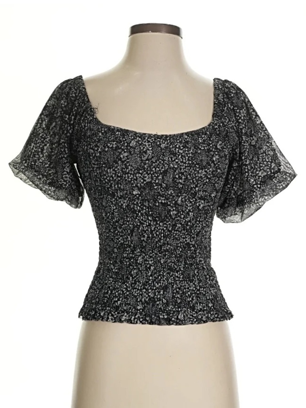 Aurelia Smocked Ruched Black Floral
Puff Sleeve Top XS